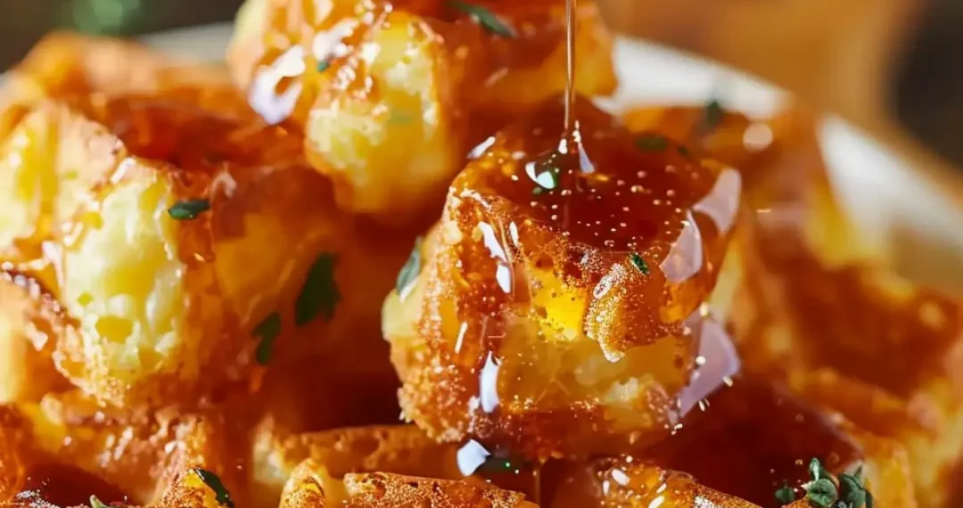 Cornbread Waffle Bites with Smoked Gouda and Honey