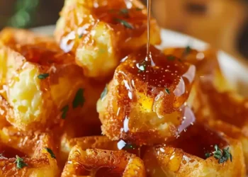 Cornbread Waffle Bites with Smoked Gouda and Honey
