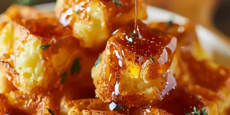 Cornbread Waffle Bites with Smoked Gouda and Honey