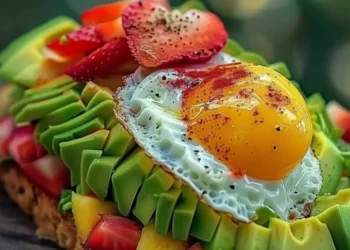 Avocado Toast with Fried Eggs & Fresh Fruit