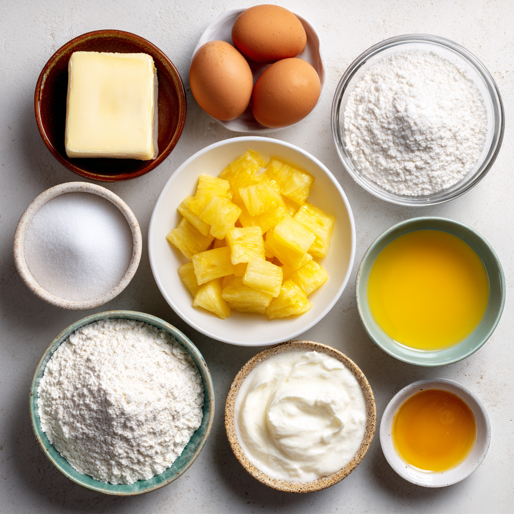 Juicy pineapple heaven cake batter in loaf pan