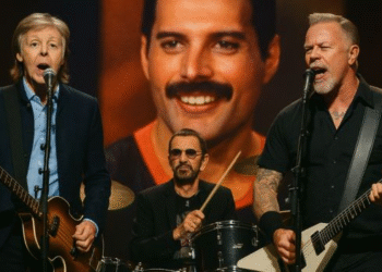 In a night of pure magic, the world stood still as Paul McCartney and Ringo Starr—The Beatles’ last brothers—joined forces with Metallica’s James Hetfield in a tribute like no other. Ringo’s heartbeat drums met Hetfield’s fiery guitar while Paul’s voice soared, and above them, Freddie Mercury’s image smiled from the screen. Three worlds of music collided into one immortal flame, turning grief into glory. A performance etched in eternity.