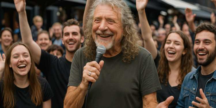 In a magical street-side encounter at Camden Market, Robert Plant was spotted smiling as a group of fans passionately sang “Stairway to Heaven.” To everyone’s amazement, he gently took their microphone and delivered the soaring final notes himself, leaving the crowd stunned and exhilarated. Eyewitnesses say his warmth and spontaneity created an unforgettable, intimate moment that blurred the line between rock legend and everyday fan. Clips of the unexpected duet quickly spread across social media, garnering millions of views and leaving fans around the world in awe. Sources reveal Robert chatted and laughed with the fans afterward, soaking in their excitement and admiration. Insider accounts hint at playful gestures and nods that made the performance feel personal yet epic. By the end, Camden Market buzzed not just with music, but with the pure thrill of a once-in-a-lifetime rock encounter.